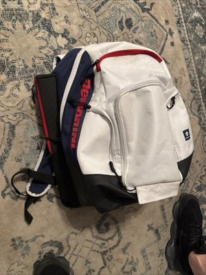 Demarini Voodoo OG Baseball Backpack Red White Blue USA Light Dirt On Front