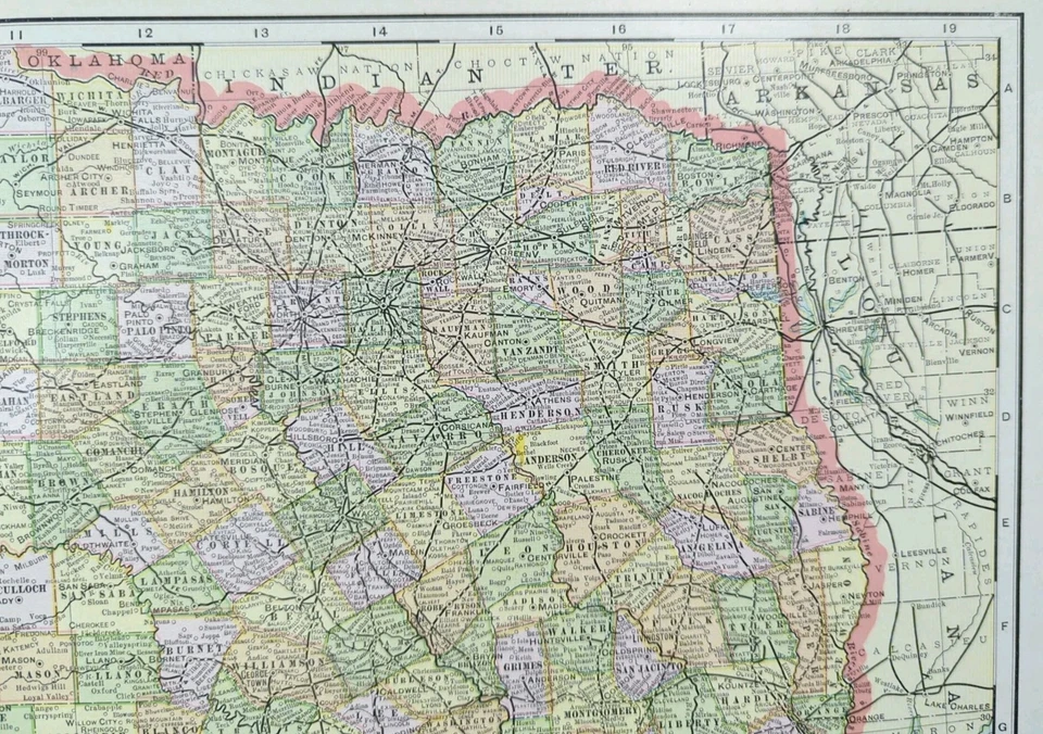 Mapa de Texas 1902 de colección 22"x14" antiguo original AUSTIN DALLAS FORT WORTH TX Foto 4 de 4