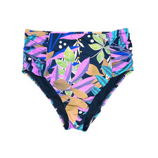 Bar III Hidden Jungle Print High Waist Shirred Bikini Bottom Sz Medium Swimwear