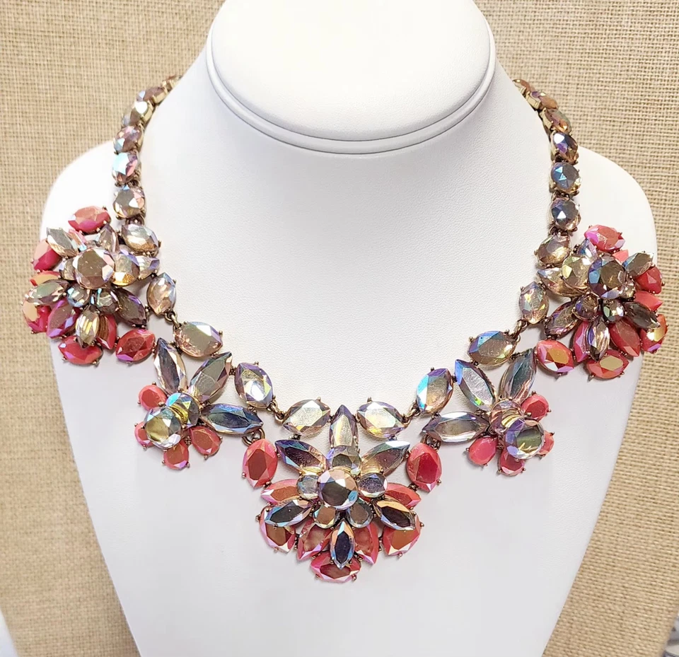 J.CREW подписанный коренастый размер персик/коралл AB цветок заявление ожерелье C263