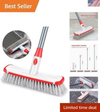 2-in-1 Floor Scrubber with Long Handle, Adjustable 14''-49.4'' for All Surfaces