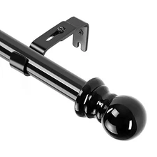 Black Adjustable Window Curtain Rod Set, 30-90 Inch with Round Finials, Holder
