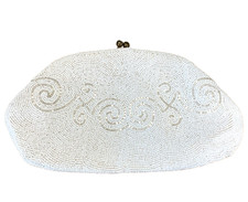 Vintage Beaded Clutch Purse White Handmade in Belgium Rhinestone