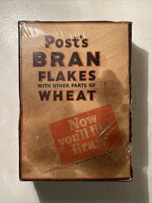 NOS Post Bran Flakes Cereal Unopened 1930-40 s Store Stock Fragile Sealed Box