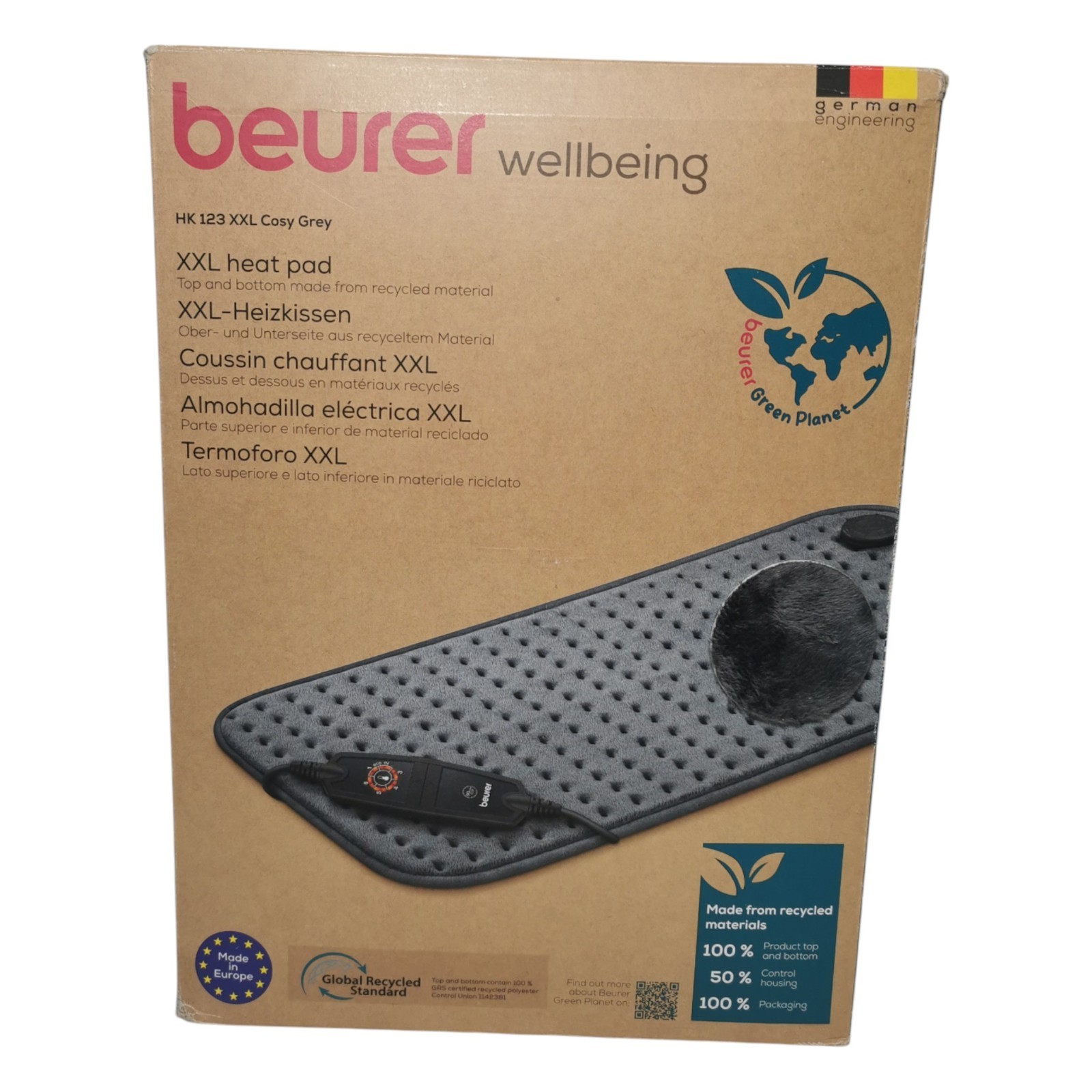 Beurer Green Planet Heating Pad Top Bottom HK123 New Open Pack Small Marks