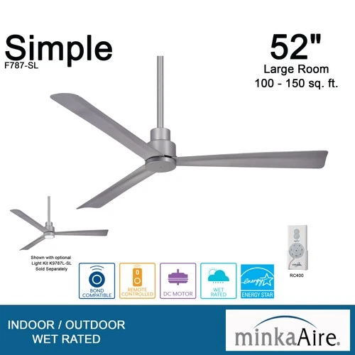 Minka Aire Simple 52"  - Silver 3-Blade Remote Control - Picture 6 of 7