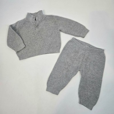Baby Gap Gray Ribbed Knit 2 Piece Sweater Set Cotton Baby Size 6-12 Months