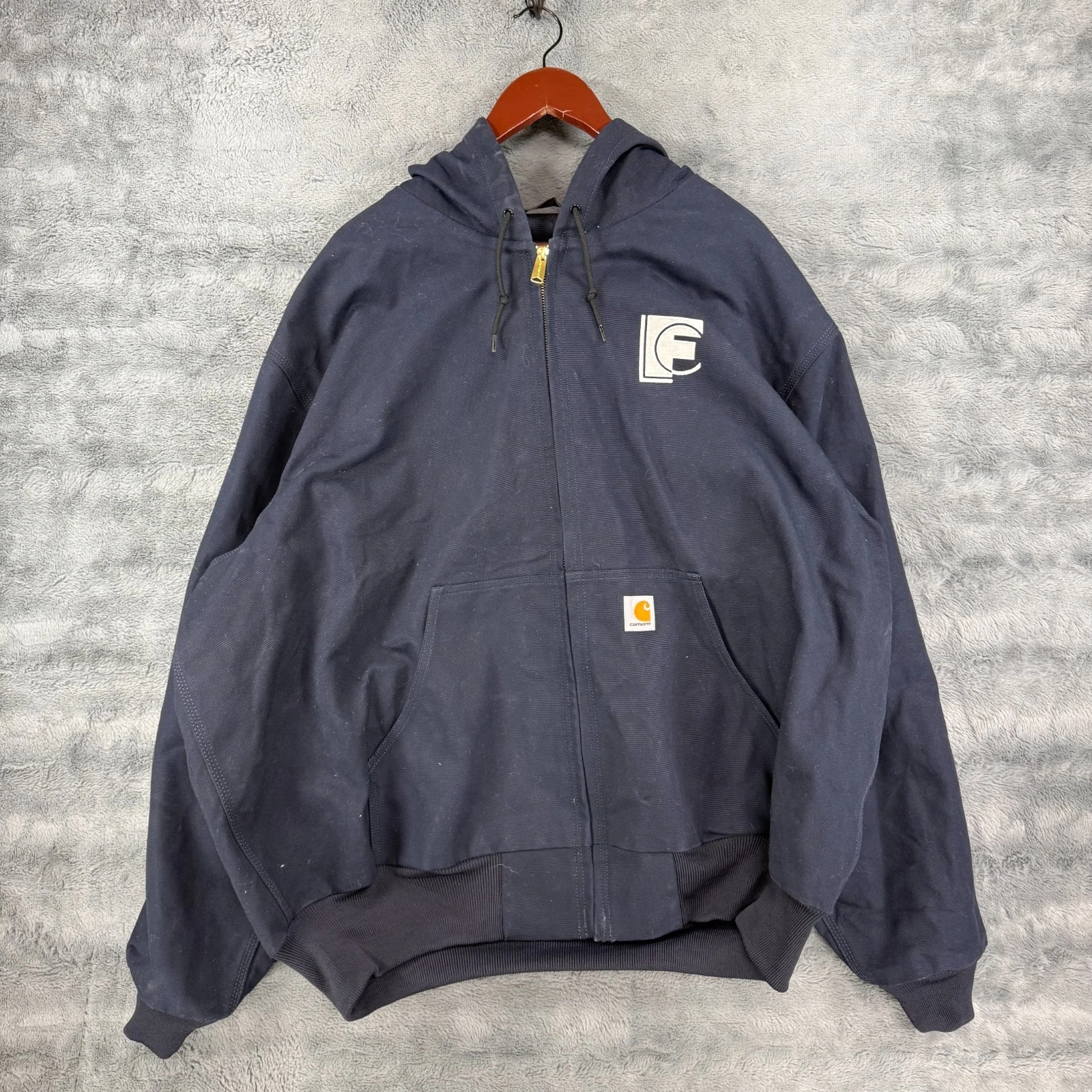 Carhartt Jacket Men 3XL Blue Loose Firm Duck Canvas Thermal Lined EMBROIDERED