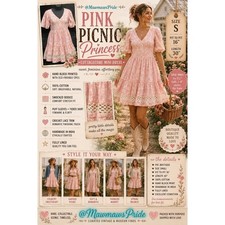 Pink Picnic Princess | POL Cottagecore Mini Dress | Hand Block Cotton Small NWT