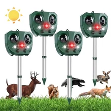 4x Ultrasonic Animal Repeller Solar Powered Pest Dog & Cat Repellent Waterproof
