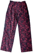 Vintage Red Satin Pants w Black Lace Overlay Fits XS S Whimsigoth Vampire Core