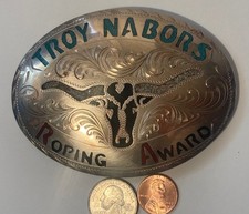 Vintage Metal Belt Buckle, Silver with Nice Blue and Red Crushed Turquoise Stone