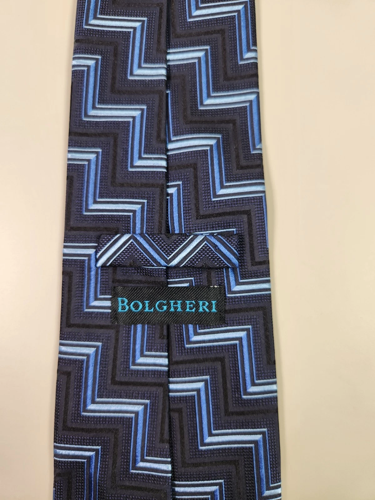 BOLGHERI Itlaian Black Blue Zig Zag Chevron Tie 100% Silk Made In Italy - product detail image 4