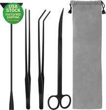 Aquarium Aquascape Tools Kit 4 in 1 Stainless Steel Black Tweezers Scissors
