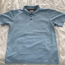 Columbia Omni-Wick Polo Shirt Men's L Light Blue Short Sleeve Moisture Wicking