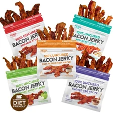 Bacon Jerky Variety Pack, 5 Flavors  Up to 24g Protein Per Bag, Fully Cooked,...
