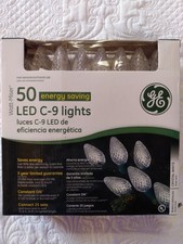 NEW GE 50 Ct LED C-9 Crystal White Lights Christmas Indoor/Outdoor 32.6 Ft