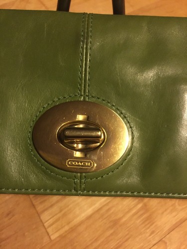 nice coach green small fold over flap clutch bag handbag purse