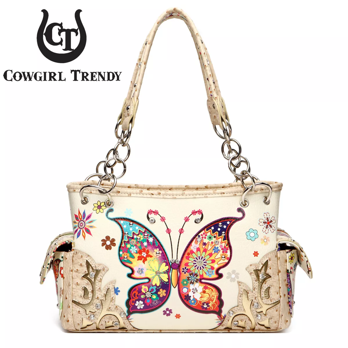 Butterfly Embellished Handheld Tote with Crossbody Straps – America & Beyond