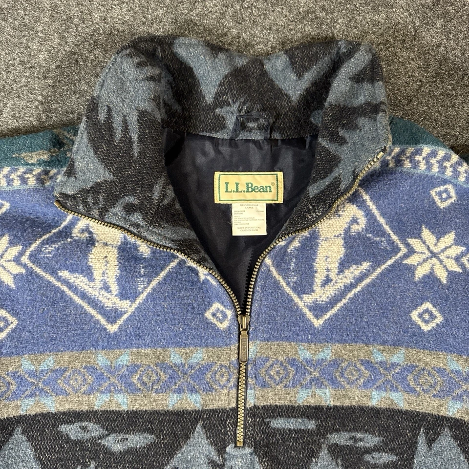 L.L Bean Wool Navajo Aztec Cowichan Ski Sweater 1/4 zip Jacket Large Vintage 90s - Image 2 of 4