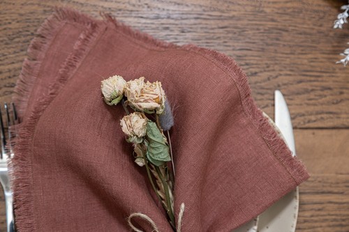 Napkins-Pure 100% Linen , Rustic Party Dinner Fringed Fabric Napkins Handmade - Picture 76 of 132