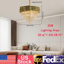 24 inch Crystal Ceiling Fixture Light Pendant Lamp Raindrop Chandelier Lighting