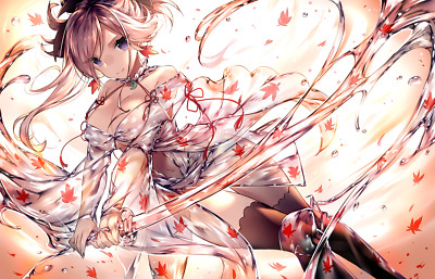 Anime girls digital art artwork portrait brunette blue Playmat Game Mat Desk