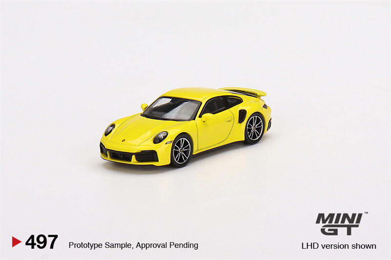 MINI GT Porsche 911 Turbo S Racing Yellow Diecast 1:64 Scale car in box