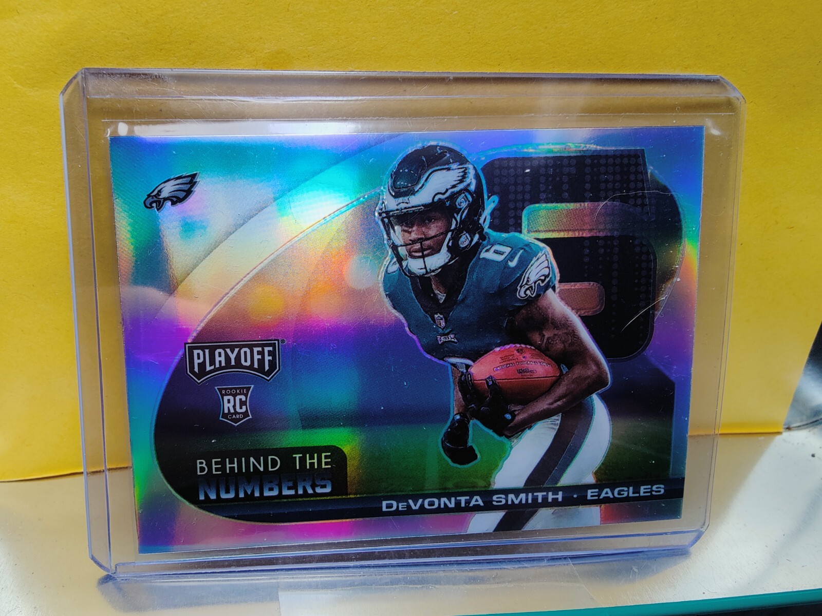 2021 Panini Playoff Devonta Smith RC Behind the Numbers silver Prizm SP Eagles