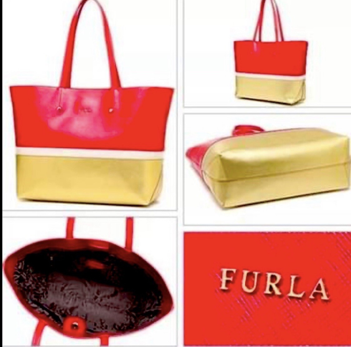 Furla Melissa Leather Tote Shoulder Bag Red White Gold 739646 Dust 