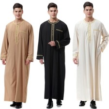 Islamic Men Robe Ramadan Muslim Jubba Thobe Arab Kaftan Turkey Casual Dress Eid