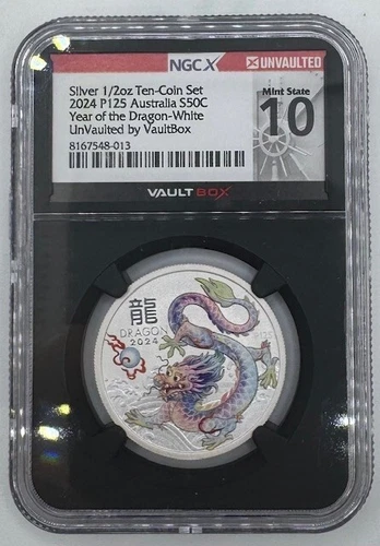 2024 P125 AUSTRALIA 50C YEAR OF THE DRAGON - White NGC 💥MS10💥Vaultbox