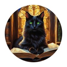 BLACK CAT LIBRARY BOOK 8" ROUND CUSTOM PC MOUSE PAD DESK MAT D3 SCHOOL WORK GIFT