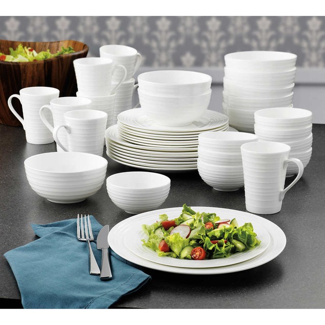 Bone China White Dinnerware Set W Swirl 
