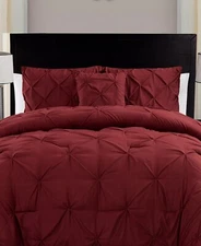 VCNY CARMEN PINTUCK QUEEN 3 PC DUVET COVER  SET BURGUNDY MICROFIBER