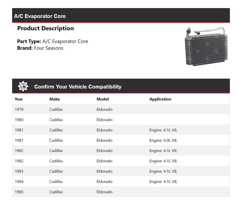Ядро испарителя кондиционера для Cadillac Eldorado 1979-1985 годов выпуска 4 сезона 1980 1981 1982 годов выпуска - Изображение 2 из 4