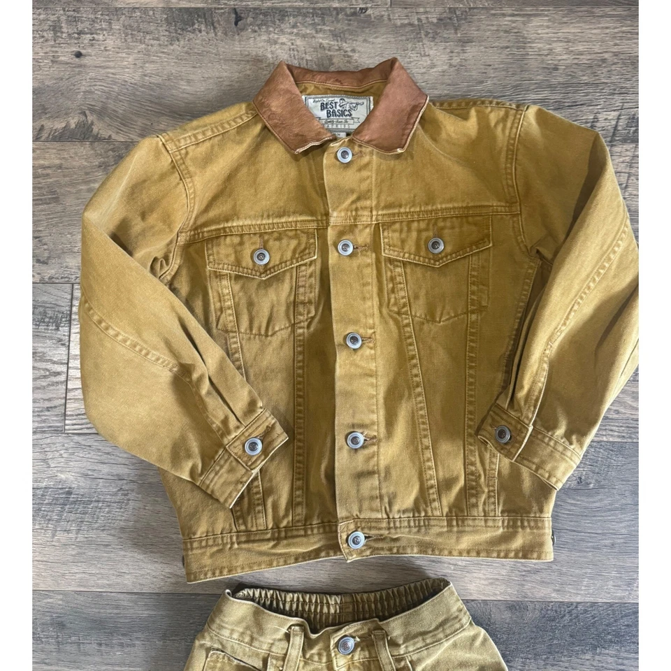 Conjunto de pantalones chaqueta vaquera vintage Best Basics Gap para niños cuello de cuero talla M-8 Foto 3 de 4