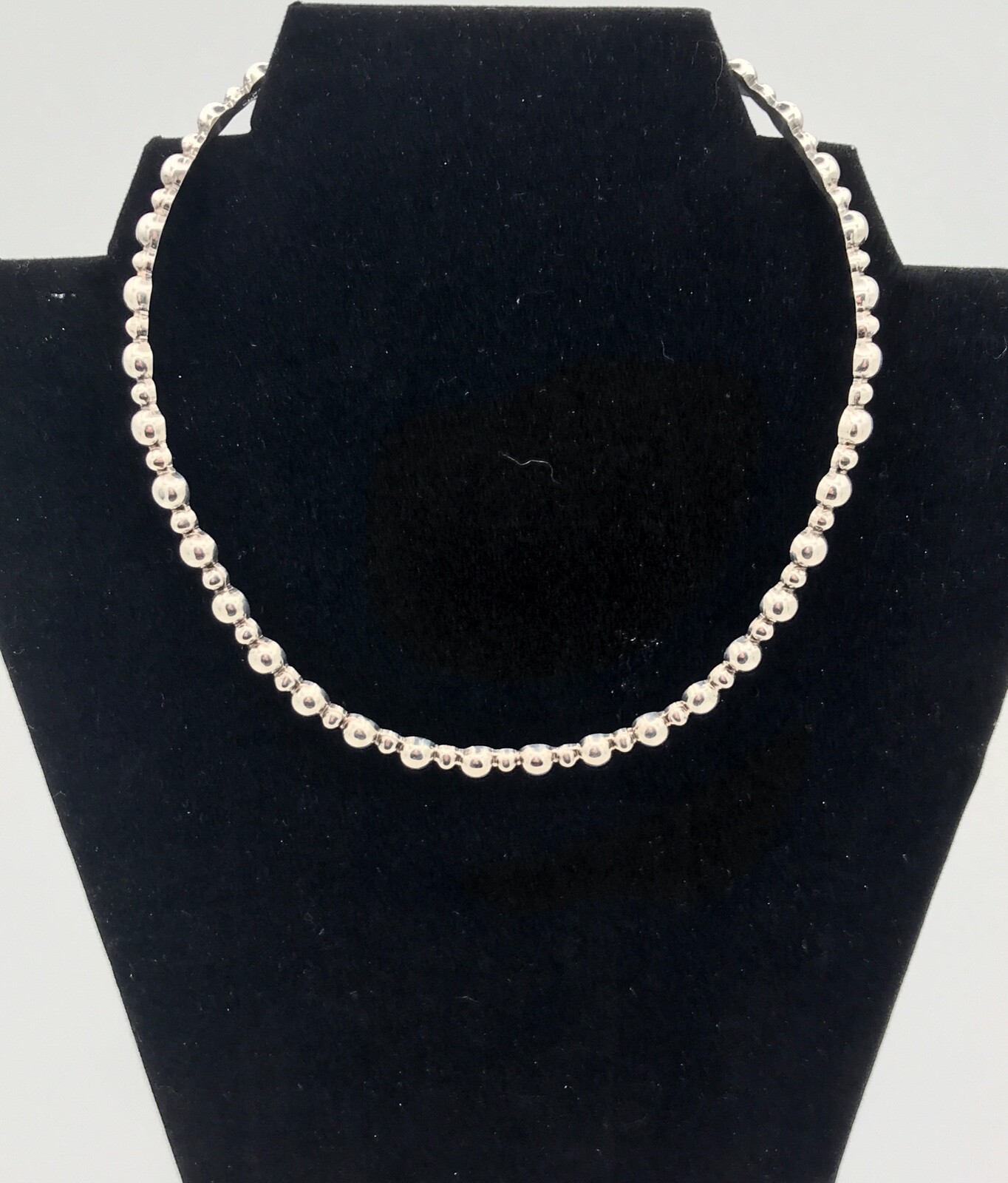Sterling Silver - Solid Bead Choker Collar Neckla… - image 1