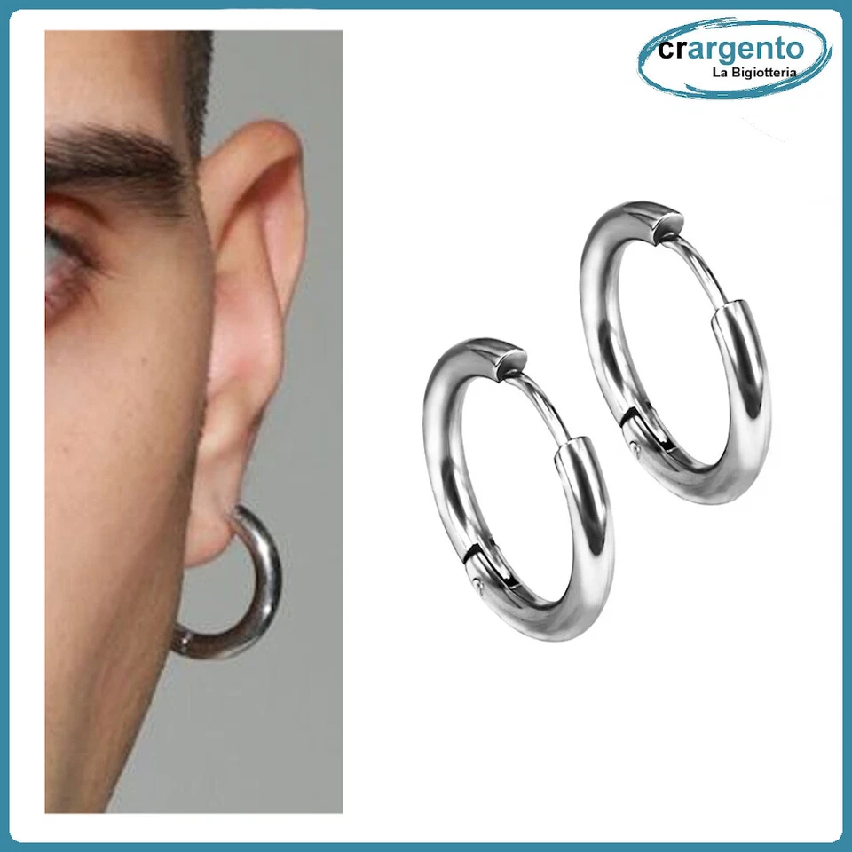 orecchini cerchio uomo acciaio inox piccoli da a in cerchietti lobo per spessi - Immagine 3 di 4