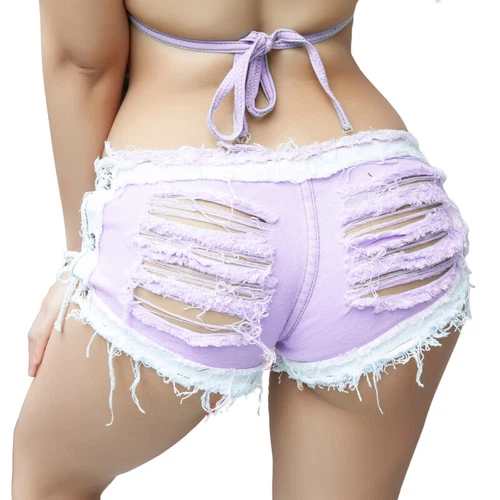Damen niedrig gerissene Micro-Denim-Shorts Mini Schnürhose heiße Hose Jeans Clubshorts - Bild 12 von 21