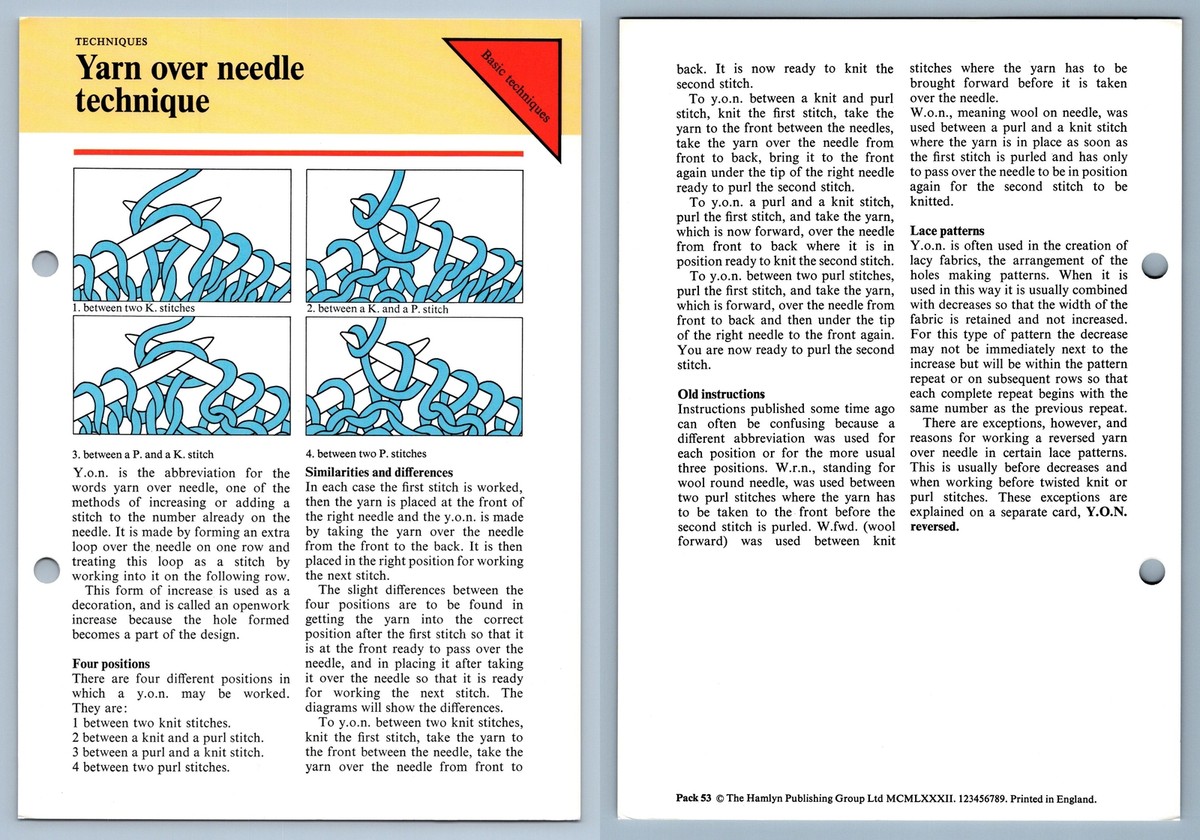 Yarn Over Needle Techniques Odhams Knitting Collection Instruction Card |  eBay UK
