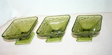 Lot of Three Green Indiana Glass Diamond Shaped Candy Dishes B-117