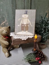 PRIMITIVE ANTIQUE VINTAGE FOLK STYLE CHRISTMAS SNOWMAN  PRINT ART CANVAS 8 X 10