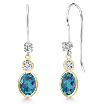 14K Two Tone Gold London Blue Topaz and White Moissanite and Lab Grown Diamond