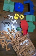 4lb Mixed Lot 140 Pieces Lincoln Logs Wooden Pieces Mix Roof Barn Animals Wagon