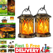 2 Pack Solar Garden Lanterns - Realistic Flickering Flame for Outdoor Elegance