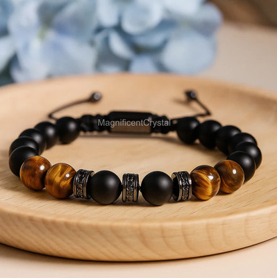 Tiger Eye Black Onyx Stone Bracelet Men Jewelry Spiritual Healing Birthday Gift