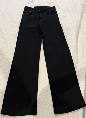 Chic Wide-Leg Deep Black Jeans Small, Purchased In Italy, Size 40 (IT) US 4-6