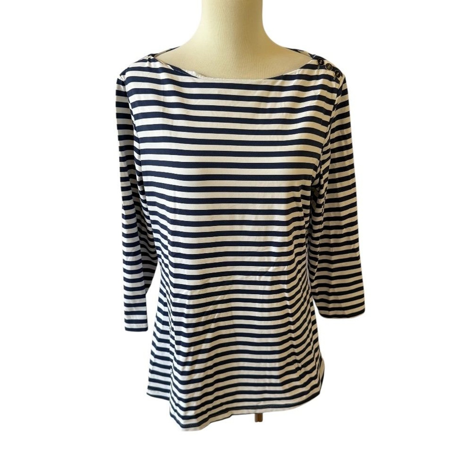 J MCLAUGHLIN WAVESONG STRIPED BUTTON SHOULDER TEE… - image 2