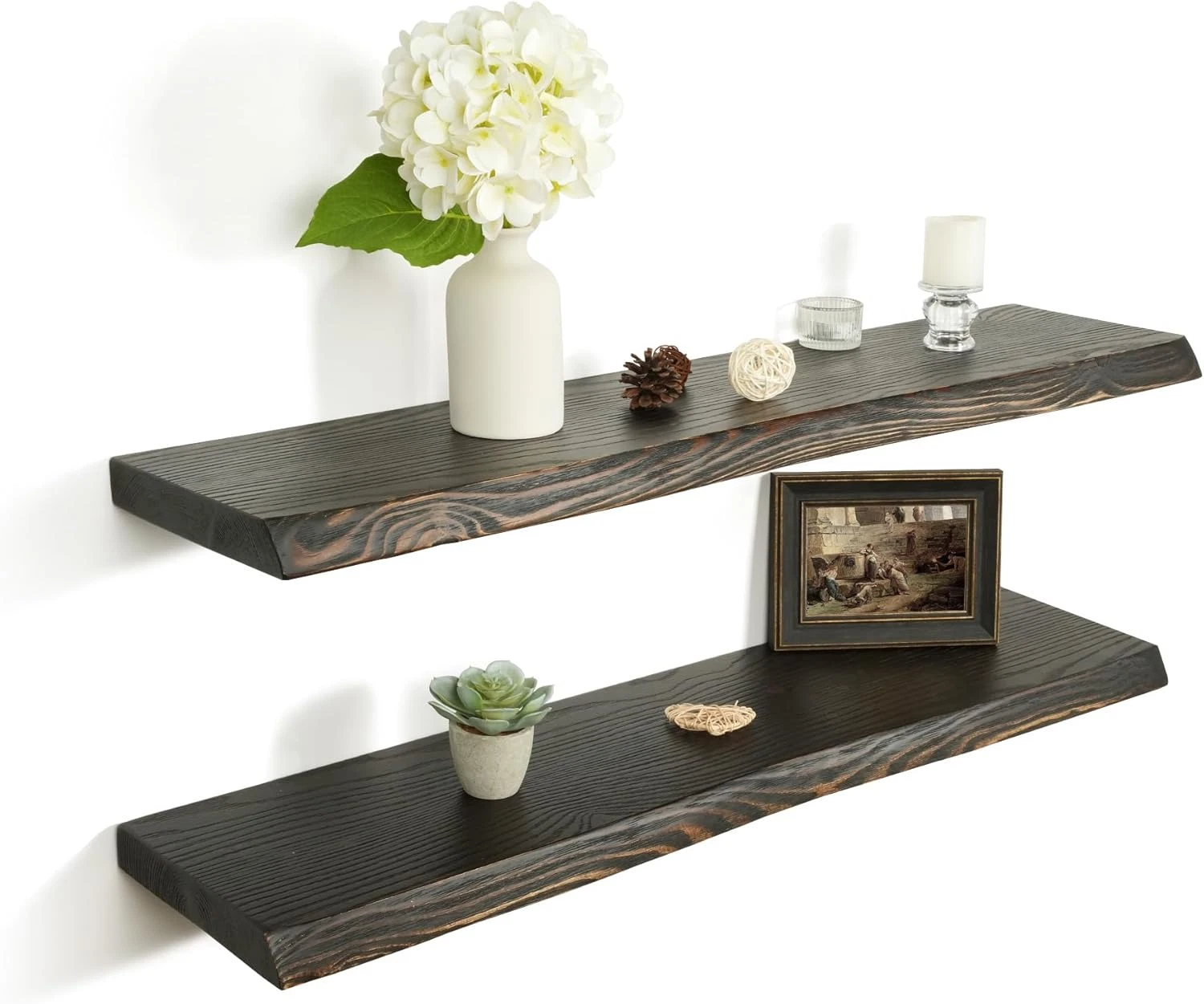 36" Wooden Floating Shelves Set of 2 - Solid Spruce, Country Brown Finish
Opens in a new window or t
